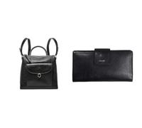 Fossil Mujer Parker Bolso de cuero negro y cartera Logan de piel sintética, Estuche