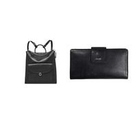 Fossil Mujer Parker Bolso de cuero negro y cartera Logan de piel sintética, Estuche