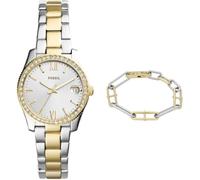 Fossil Mujer Scarlette Mini Bicolor Acero Inoxidable Reloj y Heritage Pulsera, Set