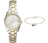 Fossil Mujer Scarlette Mini Bicolor Acero Inoxidable Reloj y Pink Piedras Semipreciosas Pulsera, Set