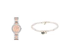 Fossil Mujer Virginia Bicolor Acero Inoxidable Reloj y Pink Piedras Semipreciosas Pulsera, Set