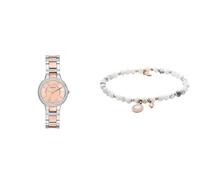 Fossil Mujer Virginia Bicolor Acero Inoxidable Reloj y Wellness White Piedras Semipreciosas Pulsera, Set