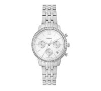 Fossil NeutraReloj para mujer, movimiento cronógrafo con correa de acero o piel, Tono plata y blanco, 36MM