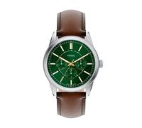 Fossil Pearson Reloj para Hombre, Movimiento multifunción de Cuarzo con Correa de Acero Inoxidable o Piel, Tono Verde y Plateado, Correa
