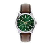 Fossil Pearson Reloj para Hombre, Movimiento multifunción de Cuarzo con Correa de Acero Inoxidable o Piel, Tono Verde y Plateado, Correa