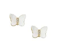 FOSSIL Pendientes de Acero Inoxidable o Semi-Preciosos para Mujer con Cierre Lock Back, Blanco