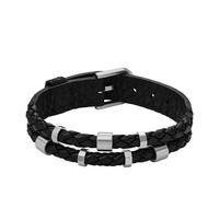 Fossil Pulsera de cuero trenzado múltiple negro de acero inoxidable y cuero para hombre, color: negro (Modelo: JF04473040), Talla única, Acero inoxidable, Sin gemas.