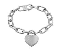 Fossil Pulsera de secciones para mujer Harlow con textura lineal de Acero Inoxidable con corazón, JF04659040, Plata Brillante