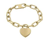Fossil Pulsera de secciones para mujer Harlow con textura lineal de Acero Inoxidable en tono dorado con corazón, JF04658710, Oro Oscuro