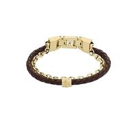 FOSSIL Pulsera para Hombre All Stacked Up de piel marrón, JF04555710, Marrón y Dorado