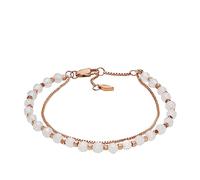 Fossil Pulsera para mujer All Stacked Up, Pulsera de Cuentas de Cadena de cuarzo rosa, Longitud: 165mm+35mm, Ancho: 4mm, JF04444791, Oro Mantequilla