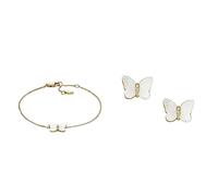Fossil Pulsera para Mujer Radiant Wings, Pulsera cadena mariposa madreperla blanca Pendientes para mujer Radiant Wings Pendientes de madreperla blanca con forma de mariposa
