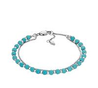 Fossil Pulsera para mujer Todo apilado, pulsera de Cuentas de Cadena de turquesa reconstituida, longitud: 165mm+35mm, ancho: 4mm, JF04445040, Azul
