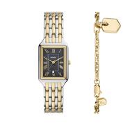 Fossil Raquel - Juego de reloj y pulsera de acero inoxidable de dos tonos con fecha de tres manecillas para mujer, Bitono