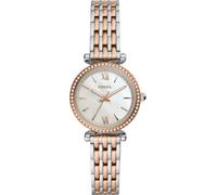 Fossil Carlie Reloj para mujer, movimiento de cuarzo con correa de acero o piel, Tono plateado y tono oro rosa, 28MM