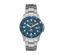 Fossil Reloj analógico de acero inoxidable con esfera azul para hombre-Fs6050, color de banda, plateado