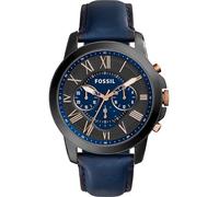 Fossil Reloj para hombre Grant, movimiento cronógrafo de cuarzo, caja de acero inoxidable ahumado de 44 mm con correa de piel auténtica, FS5061