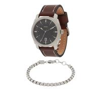Fossil Reloj Analógico para Hombre de Cuarzo con Correa en Cuero FS6081SET, 8.7Lx8.7Wx7Hcm, Bronceado Cálido, 42 mm, Marrón cálido
