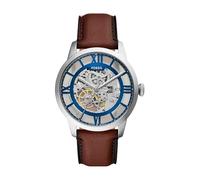 Fossil Reloj Analógico para Hombre de Mecánico de Cuerda Manual con Correa en Cuero, Azul y marrón, ME3267, 44 mm