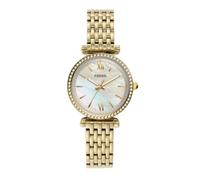 Fossil Reloj Carlie para mujer, Movimiento de cuarzo a tres agujas en tono dorado con correa de acero inoxidable, Tono Oro, 28 mm