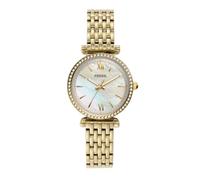 Fossil Reloj Carlie para mujer, Movimiento de cuarzo a tres agujas en tono dorado con correa de acero inoxidable, Tono Oro, 28 mm