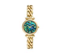 Fossil Reloj Carlie para Mujer, Movimiento de Cuarzo a Tres Agujas en Tono Dorado con Correa de Acero Inoxidable, Tono Dorado y Verde Azulado, 28 mm