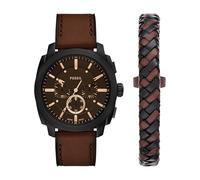Fossil Reloj cronógrafo de acero inoxidable para hombre, Juego de regalo de cuero marrón/negro, 44mm, Cronógrafo de máquina
