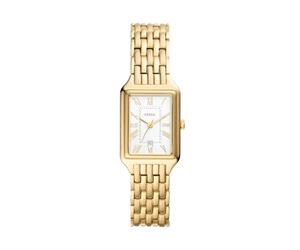 Fossil - Reloj de Pulsera para Mujer, diseño Raquel de Cuarzo, Rectangular, Acero Inoxidable o Piel, Dorado, One Size, Raquel ES5220 - Reloj de 3 Agujas con Fecha