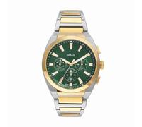 Fossil Reloj Everett para Hombre, Movimiento Cronógrafo Cuarzo con Correa de Piel o Acero, Plata y Tono Dorado