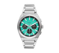 Fossil Reloj Everett para Hombre, Movimiento Cronógrafo Cuarzo con Correa de Piel o Acero, Plateado y Verde Azulado