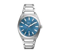 Fossil Reloj Everett para hombre, movimiento de cuarzo con fecha a tres agujas y correa de piel o acero, Tono plateado