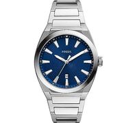 Fossil Reloj para hombre Everett 3 manecillas, movimiento de cuarzo, caja de 42mm de acero inoxidable plateado con correa de acero inoxidable, FS5822