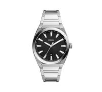 Fossil Reloj Everett para hombre, movimiento de cuarzo con fecha a tres agujas y correa de piel o acero, Tono plateado y negro