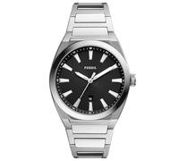 Fossil Reloj para hombre Everett 3 Manecillas, movimiento de cuarzo, 42mm Caja plateada de acero inoxidable con correa de acero inoxidable, FS5821
