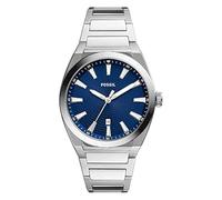 Fossil Reloj Everett para hombre, movimiento de cuarzo con fecha a tres agujas y correa de piel o acero, Tono plata y azul