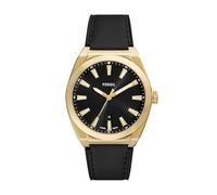 Fossil Reloj Everett para Hombre, Movimiento de Cuarzo con Fecha a Tres Agujas y Correa de Piel o Acero, Negro Metalizado