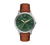 Fossil Reloj Minimalista de Cuarzo para Hombre, Acero Inoxidable y Cuero, de Tres manecillas, Cuero marrón/Plateado/Verde