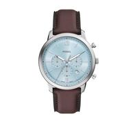 Fossil Reloj Neutra para Hombre, Movimiento cronógrafo de Cuarzo con Correa de Piel, Marrón y Azul Claro