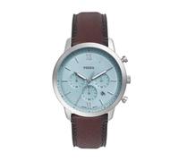 Fossil Reloj Neutra para Hombre, Movimiento cronógrafo de Cuarzo con Correa de Piel, Marrón y Azul Claro