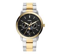 Fossil Reloj Neutra para Hombre, Movimiento multifunción con Fases Lunares con Correa de Acero o Piel, Negro y Tono Plata, 42 mm