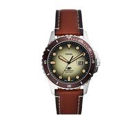 Fossil Reloj para hombre azul fósil, movimiento de tres manecillas, caja de acero inoxidable marrón de 42mm con correa de piel ProPlanet, FS5961