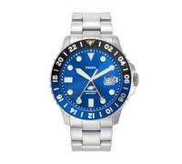 Fossil Reloj para hombre Azul GMT movimiento 46mm caja con correa de acero FS5991, Tono Plateado