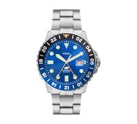 Fossil Reloj para hombre Azul GMT movimiento 46mm caja con correa de acero FS5991, Tono Plateado
