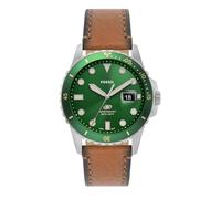 Fossil Reloj para hombre Azul, movimiento de cuarzo, caja de 42mm de acero inoxidable plateado con correa de piel Pro-Planet, FS5946, Verde