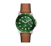 Fossil Reloj para hombre Azul, movimiento de cuarzo, caja de 42mm de acero inoxidable plateado con correa de piel Pro-Planet, FS5946, Verde