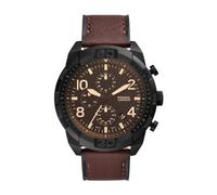 Fossil Reloj para hombre Bronson, movimiento cronógrafo, caja de acero negro de 50mm con correa de piel, FS5875
