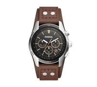 Fossil Reloj para hombre Coachman, movimiento cronógrafo de cuarzo, caja de acero inoxidable plateado de 44mm con correa de piel auténtica, CH2891