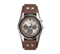 Fossil Reloj para hombre Coachman, movimiento cronógrafo de cuarzo, caja de acero inoxidable plateado de 45mm con correa de piel auténtica, CH2565