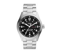 Fossil Reloj para hombre Defender, movimiento solar, caja de 46mm de acero inoxidable plateado con correa de acero inoxidable, FS5976