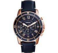 Fossil Reloj para hombre Grant, movimiento cronógrafo de cuarzo, 44mm Aluminio Oro Rosa, caja de acero con correa de piel, FS5237